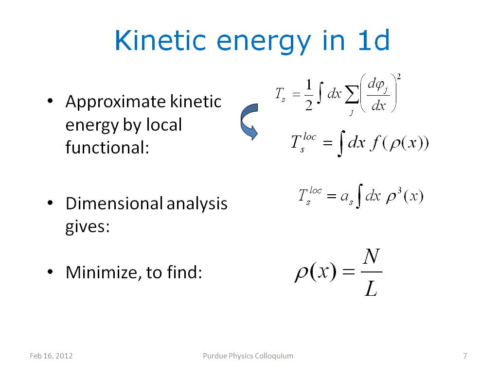 Kinetic energy in 1d