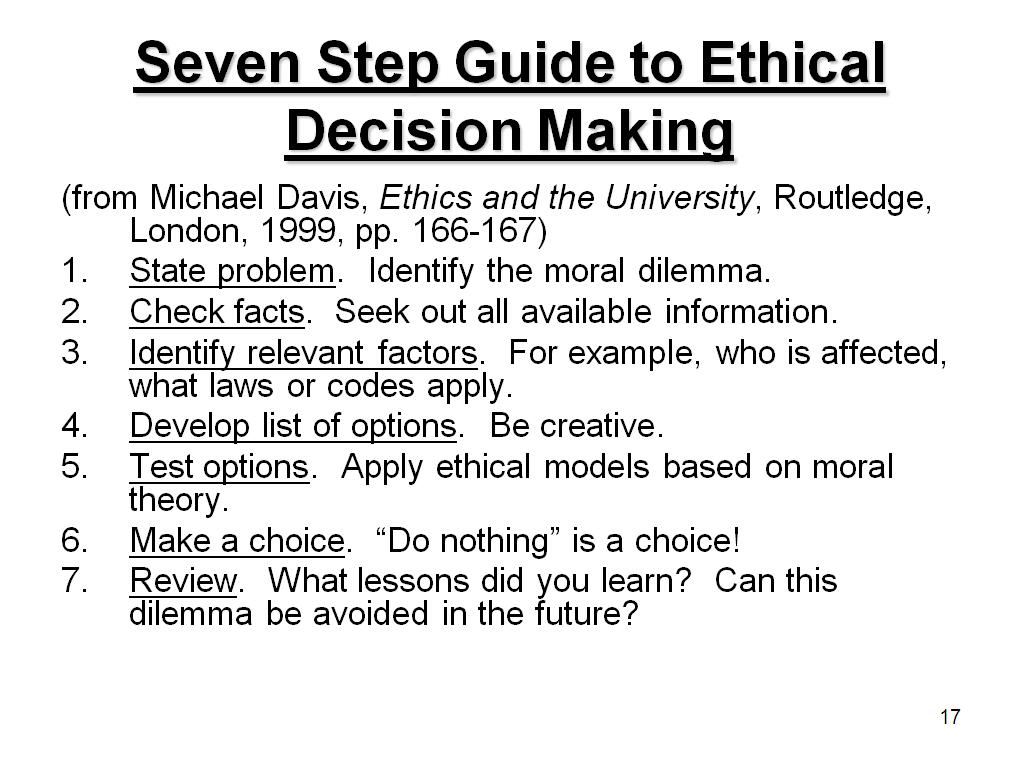 Seven Step Guide to Ethical Decision Making