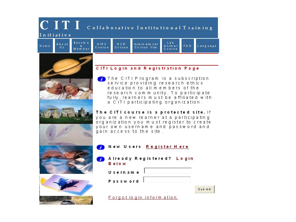 CITI Login and Registration Page