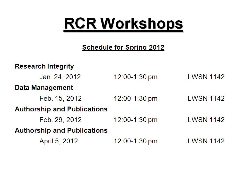 RCR Workshops