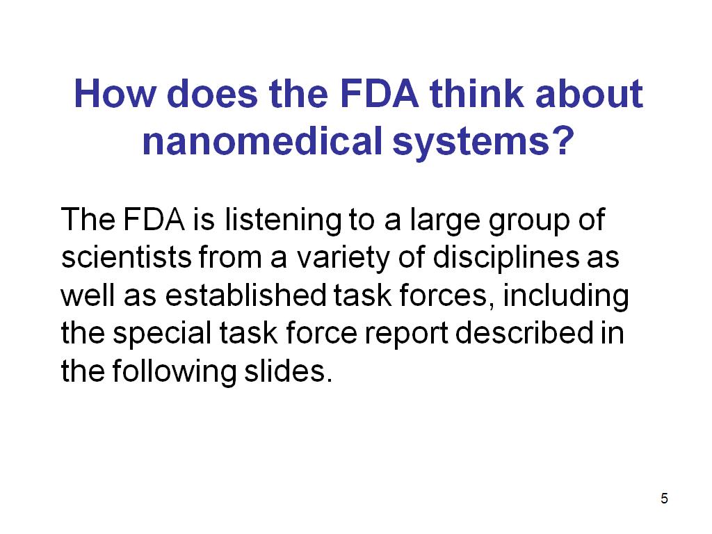 How does the FDA think about nanomedical systems?