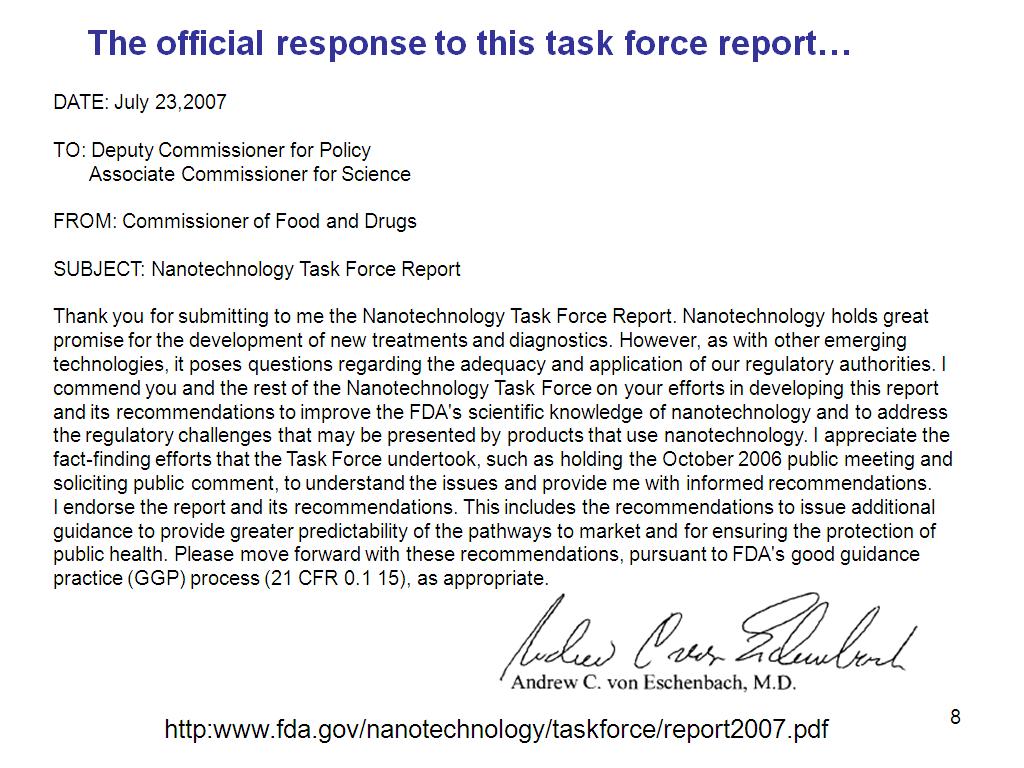 The official response to this task force report…