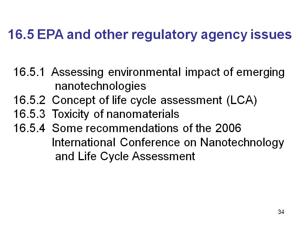 16.5 EPA and other regulatory agency issues