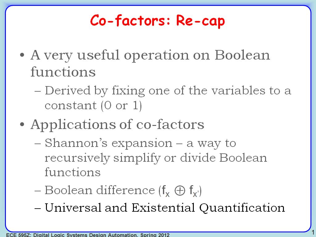 Co-factors: Re-cap