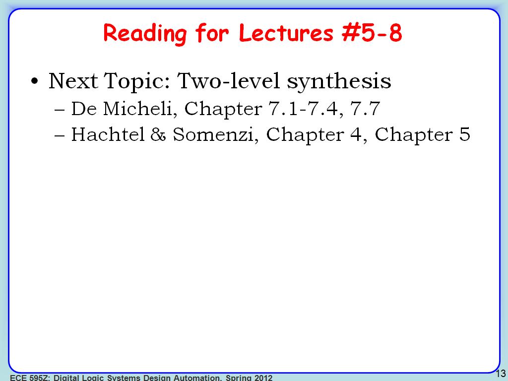 Reading for Lectures #5-8