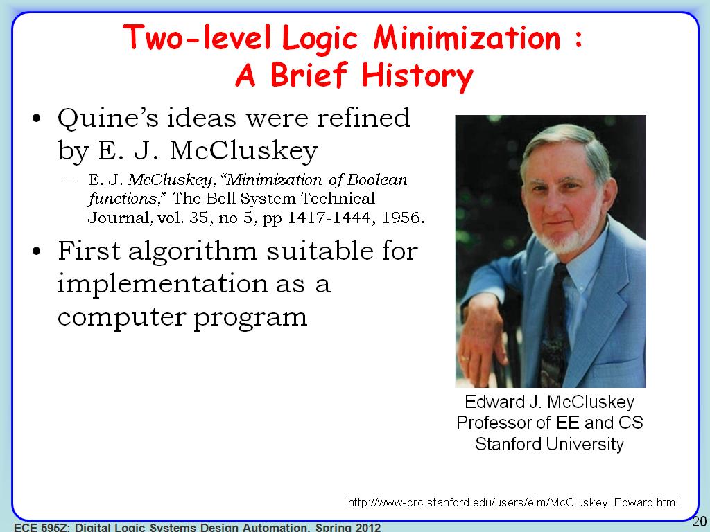 Two-level Logic Minimization : A Brief History