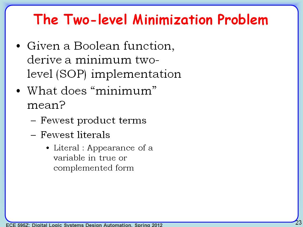 The Two-level Minimization Problem