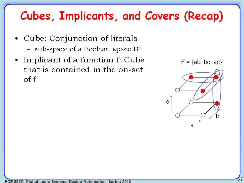 Cubes, Implicants, and Covers (Recap)