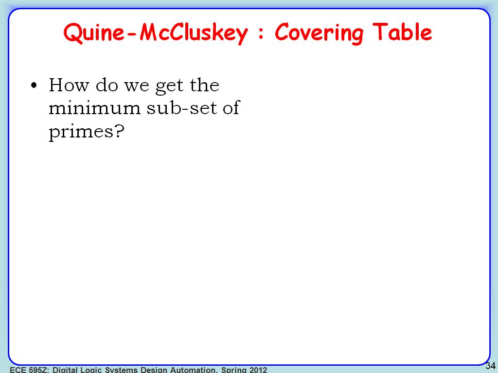 Quine-McCluskey : Covering Table