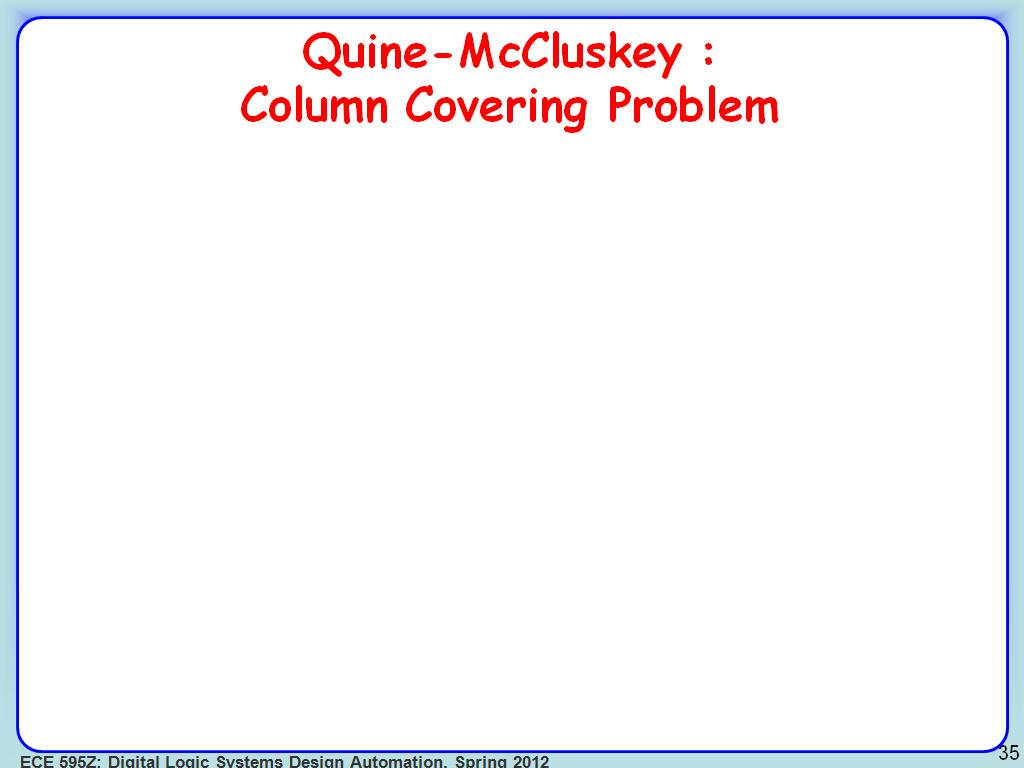 Quine-McCluskey : Column Covering Problem
