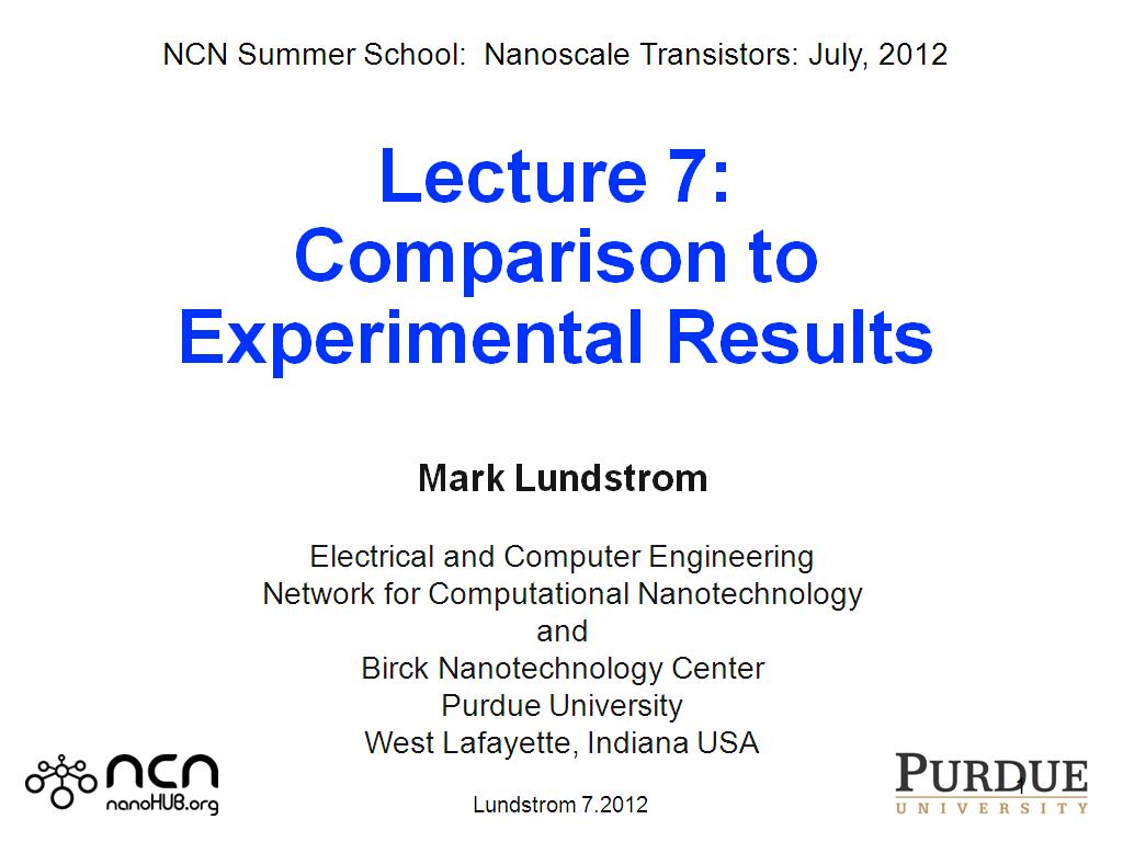 Lecture 7: Comparison to Experimental Results
