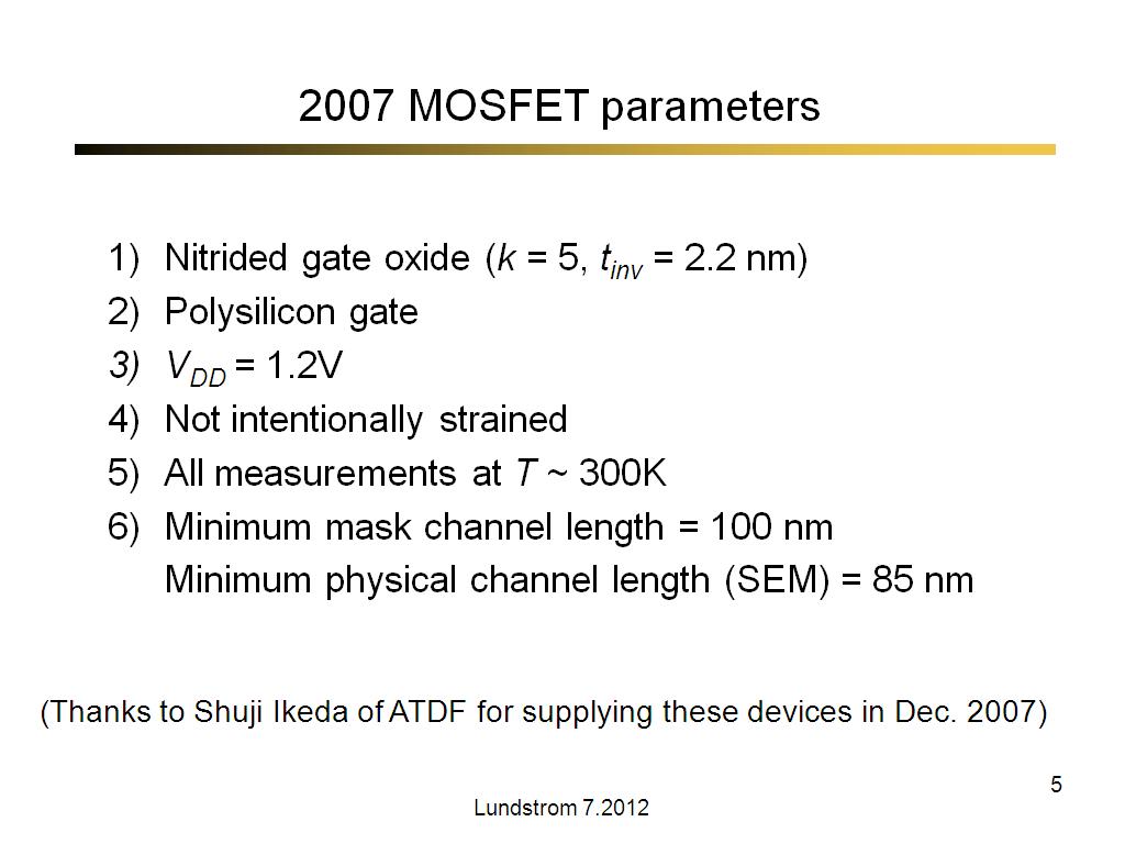 2007 MOSFET parameters