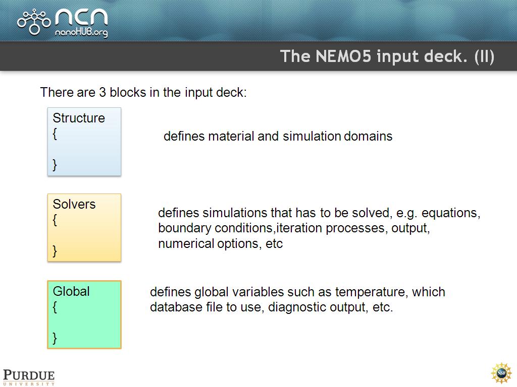 The NEMO5 input deck. (II)