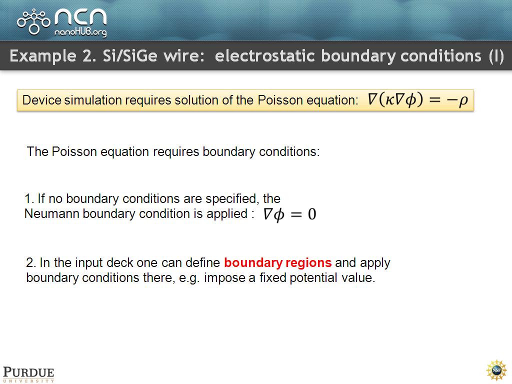 Example 2. Si/SiGe wire: electrostatic boundary conditions (I)