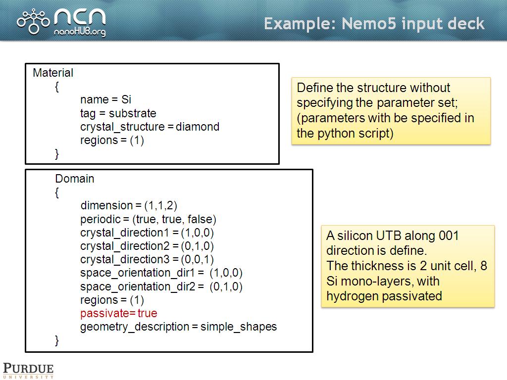 Example: Nemo5 input deck