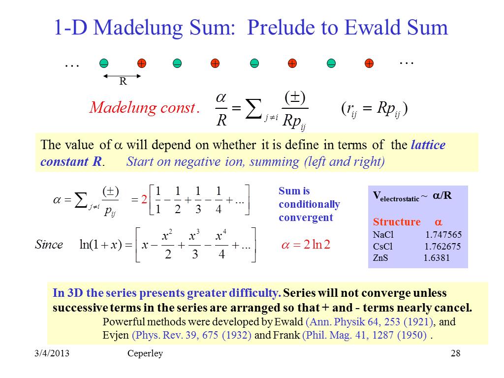 1-D Madelung Sum: Prelude to Ewald Sum