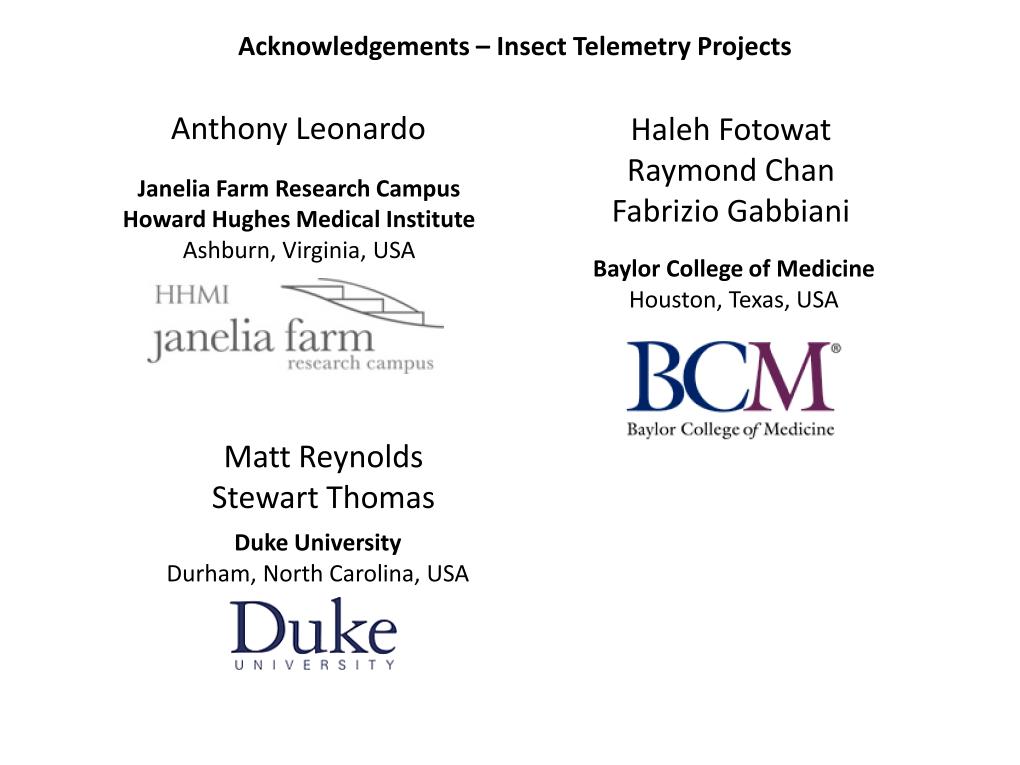 Acknowledgements – Insect Telemetry Projects