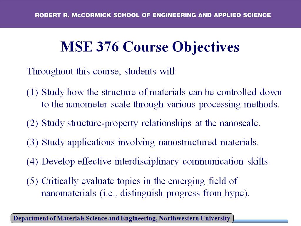 MSE 376 Course Objectives