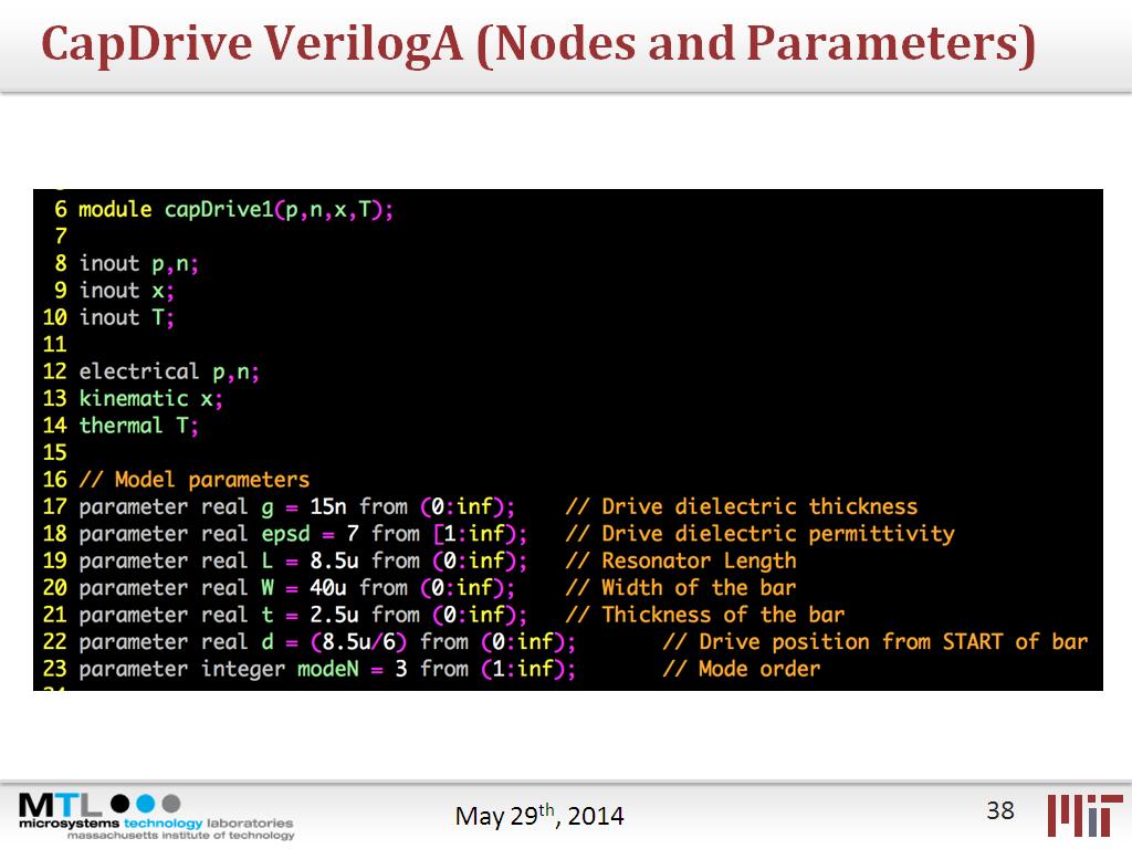 CapDrive VerilogA (Nodes and Parameters)