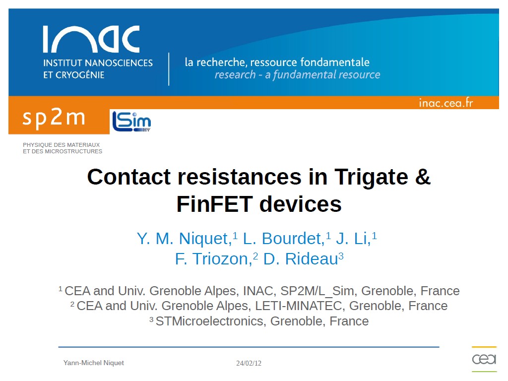 Contact resistances in Trigate & FinFET devices
