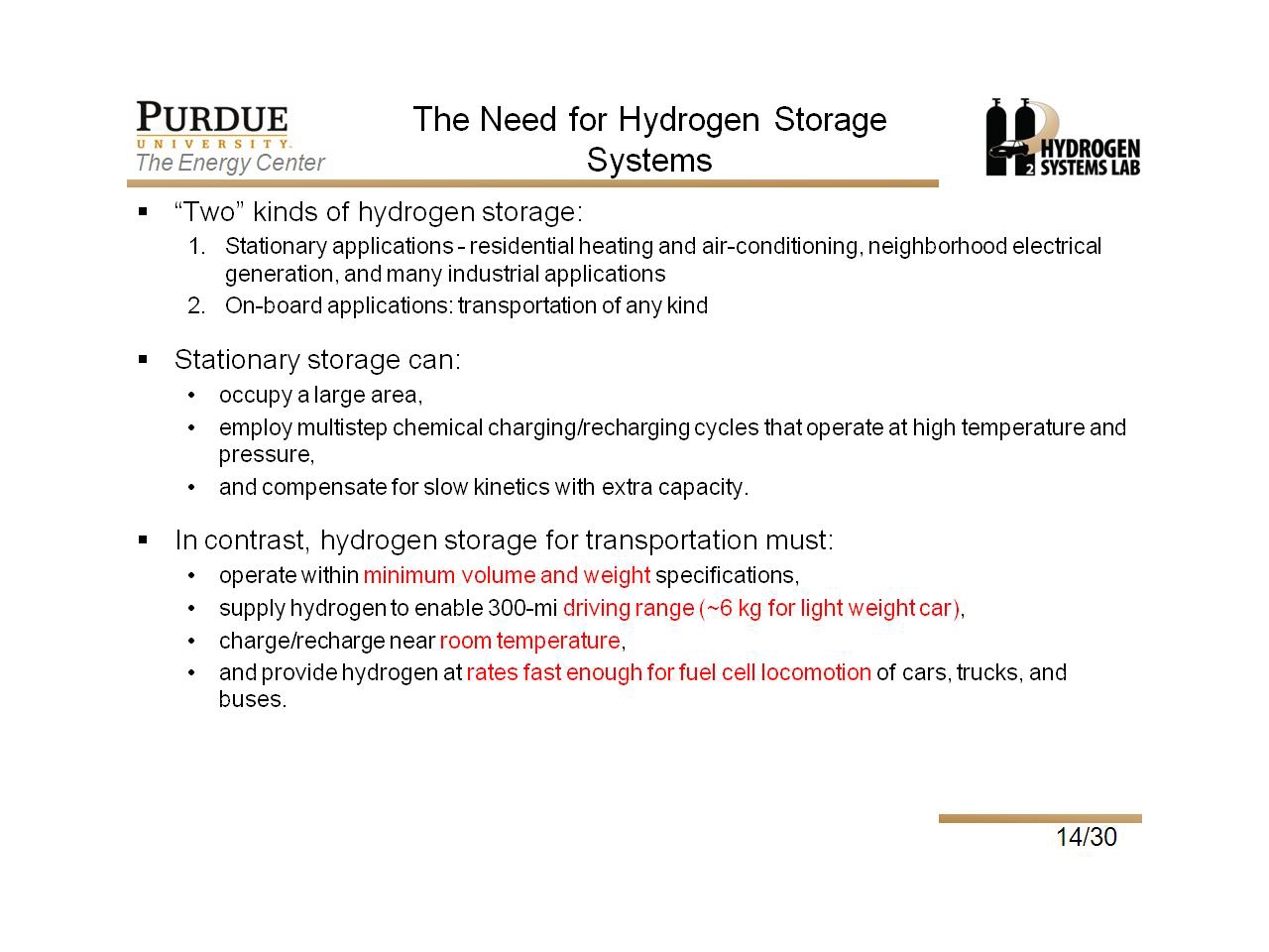 The Need for Hydrogen Storage Systems