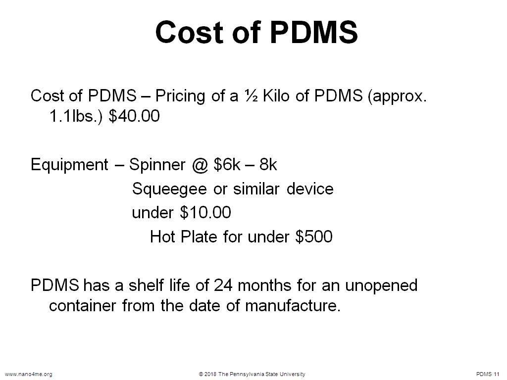 Cost of PDMS