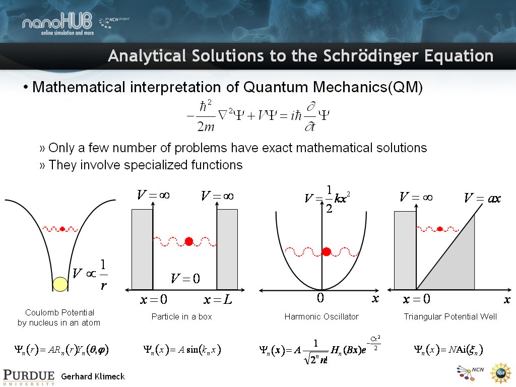 Analytical Solutions to the Schrödinger Equation