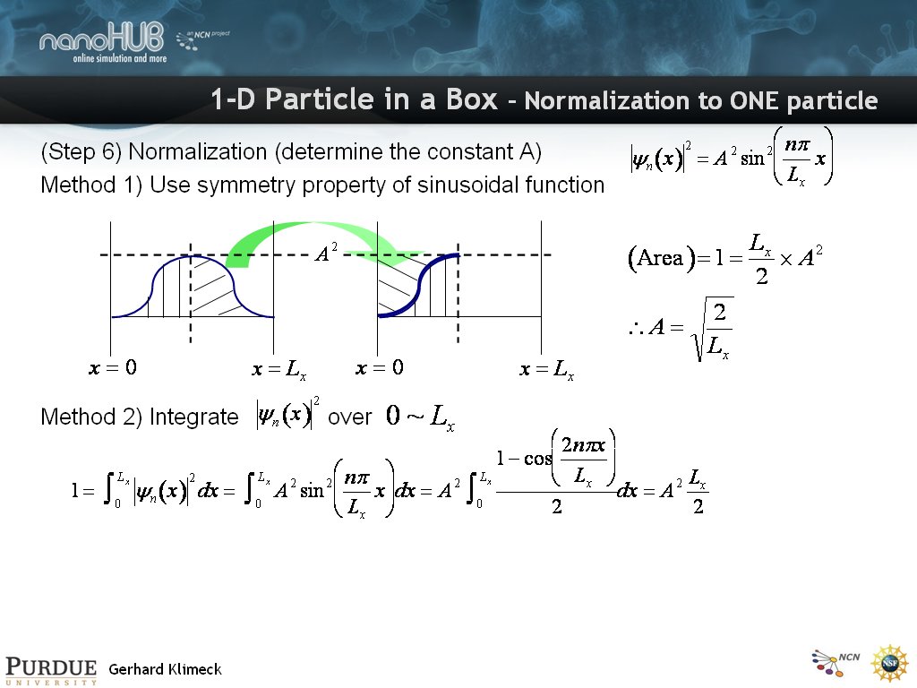 1-D Particle in a Box – Normalization to ONE particle