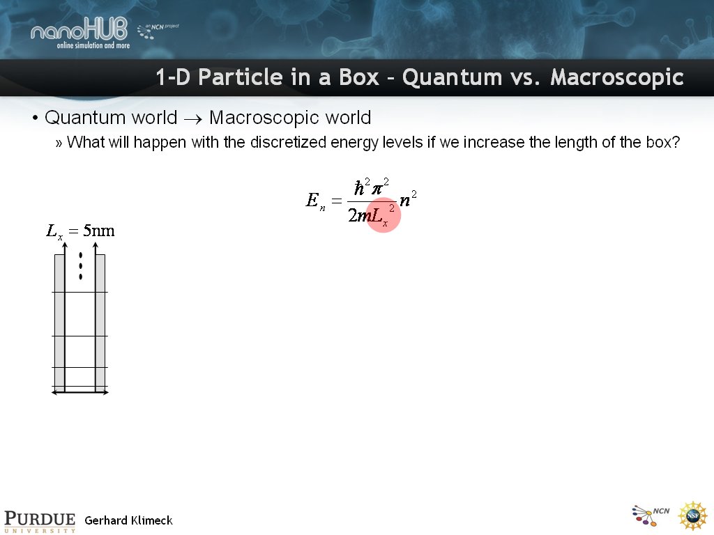 1-D Particle in a Box – Quantum vs. Macroscopic