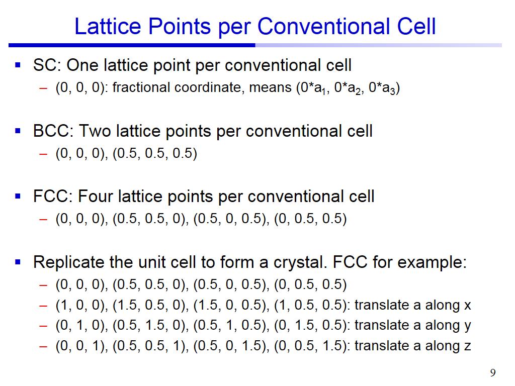 Lattice Points per Conventional Cell