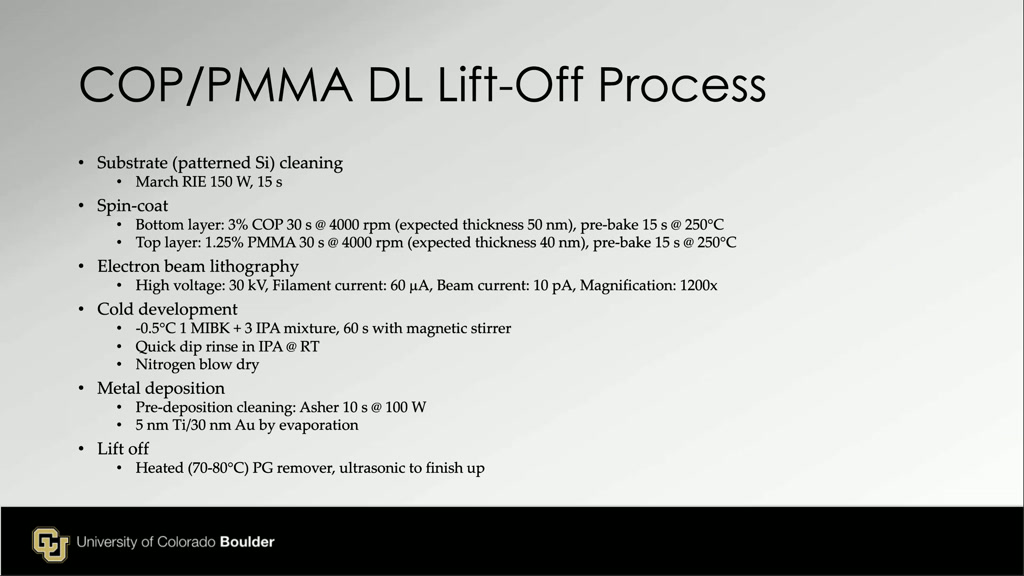 COP/PMMA DL Lift-Off Process