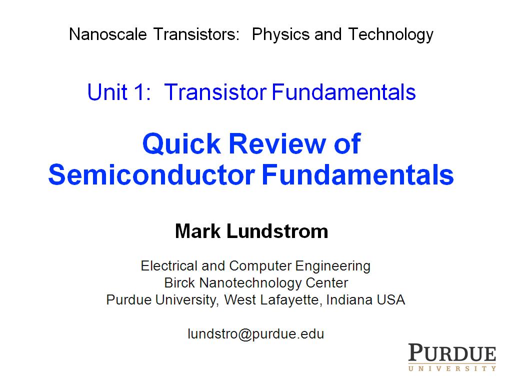 Quick Review of Semiconductor Fundamentals