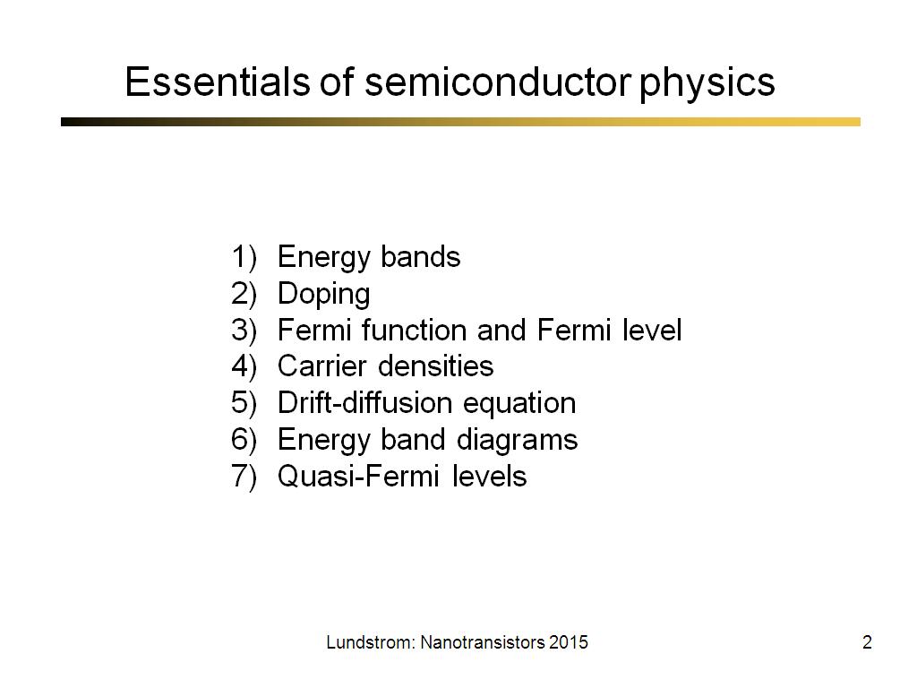 Essentials of semiconductor physics