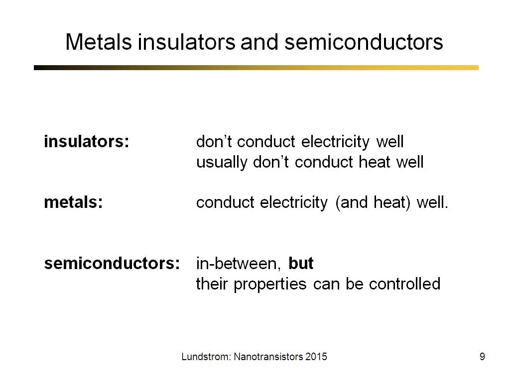 Metals insulators and semiconductors