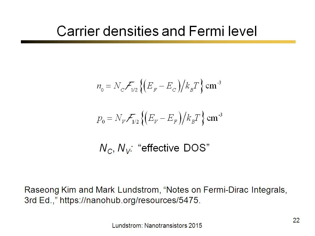 Carrier densities and Fermi level