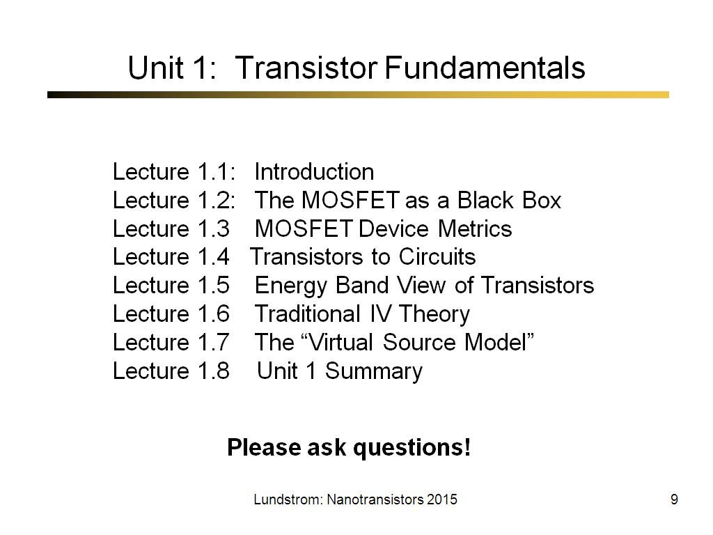 Unit 1: Transistor Fundamentals