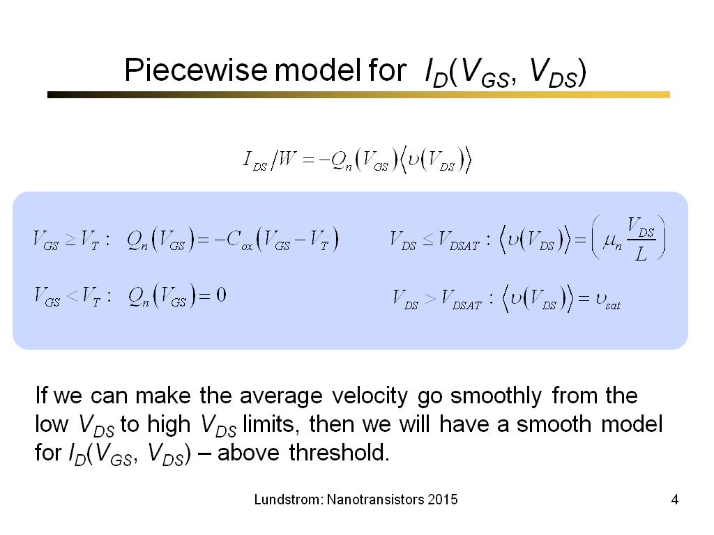 Piecewise model for ID(VGS, VDS)