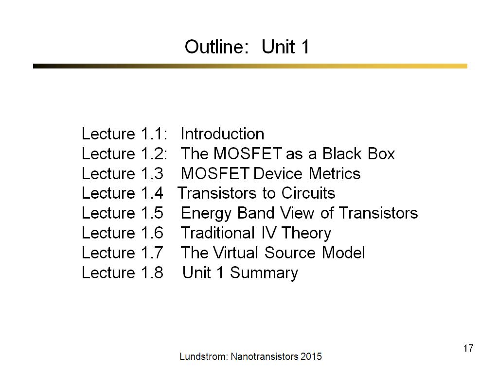 Outline: Unit 1