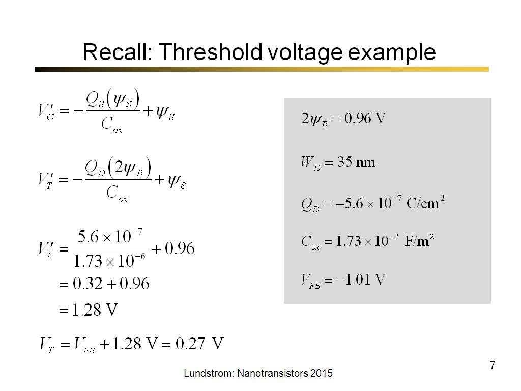 Recall: Threshold voltage example