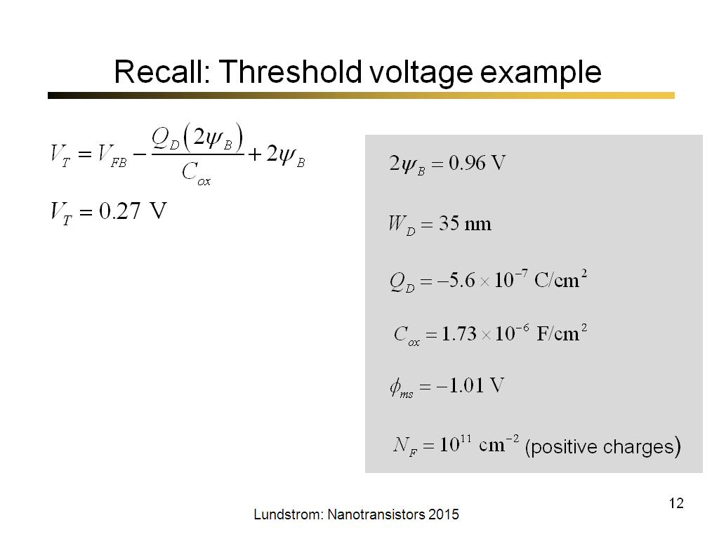Recall: Threshold voltage example