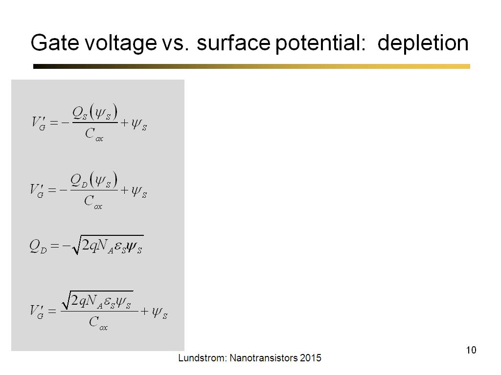 Gate voltage vs. surface potential: depletion