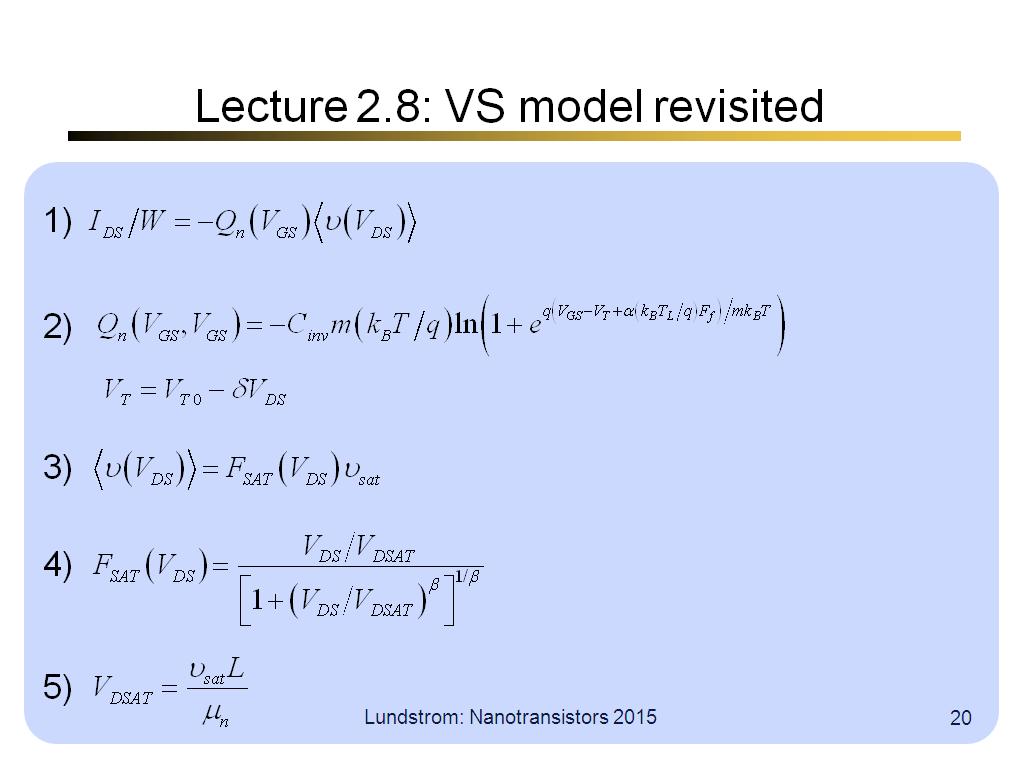 Lecture 2.8: VS model revisited