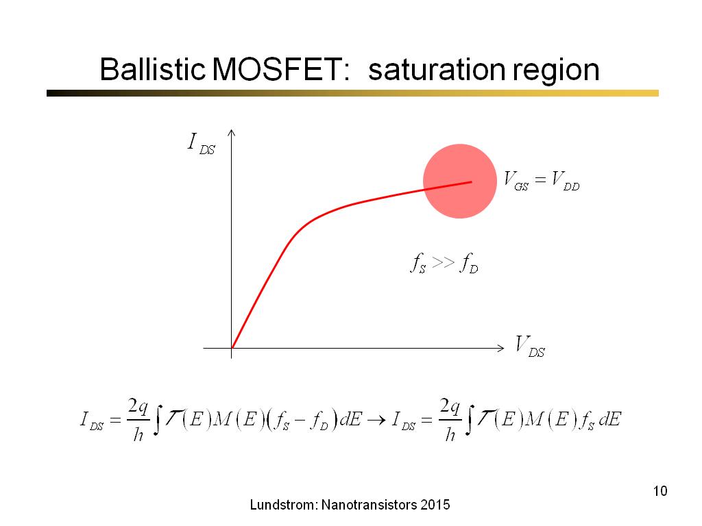 Ballistic MOSFET: saturation region