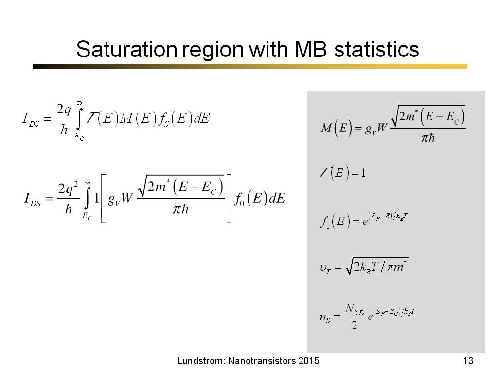 Saturation region with MB statistics