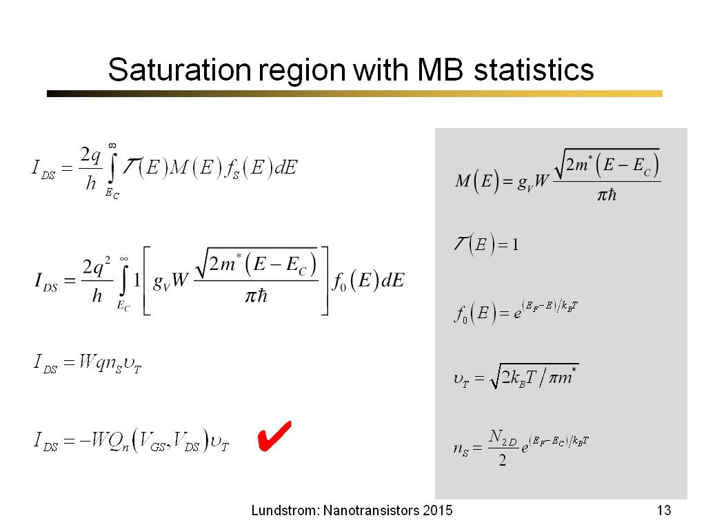 Saturation region with MB statistics