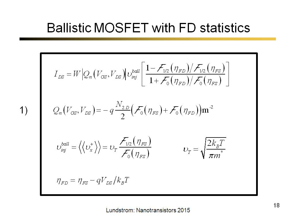 Ballistic MOSFET with FD statistics