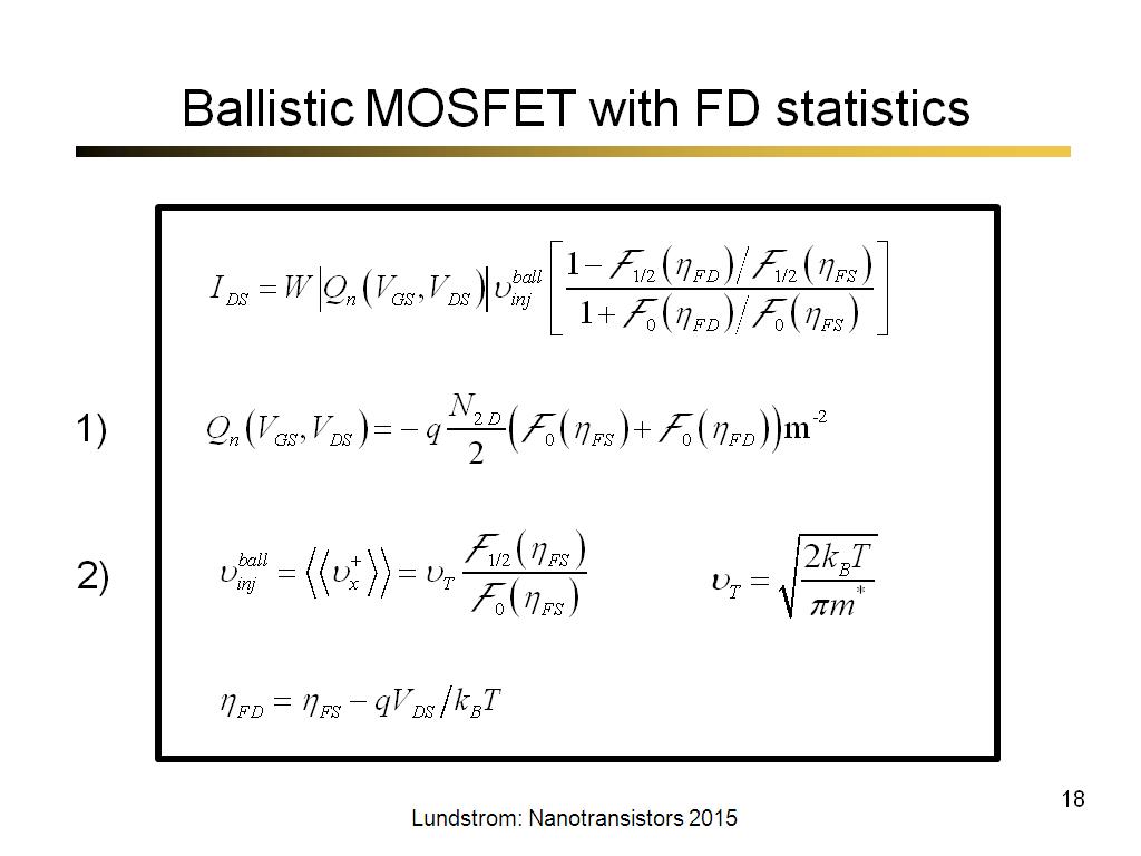 Ballistic MOSFET with FD statistics