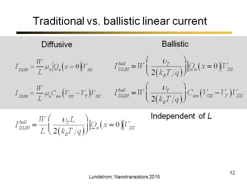 Traditional vs. ballistic linear current