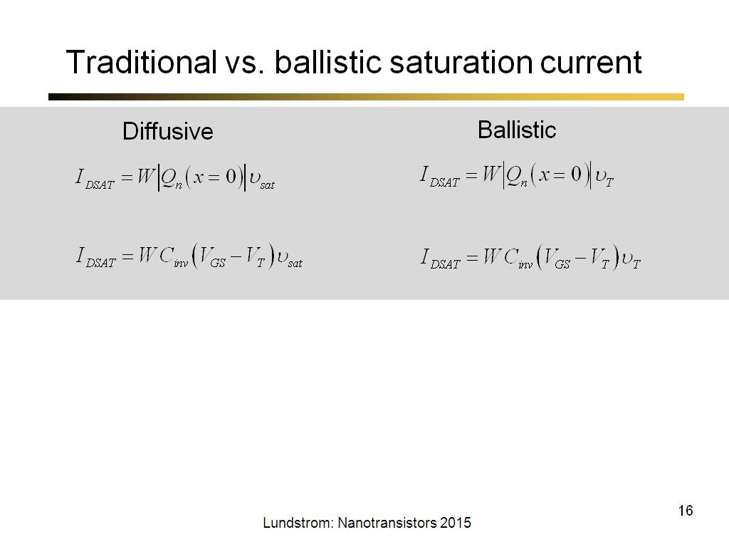 Traditional vs. ballistic saturation current