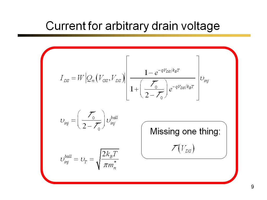 Current for arbitrary drain voltage